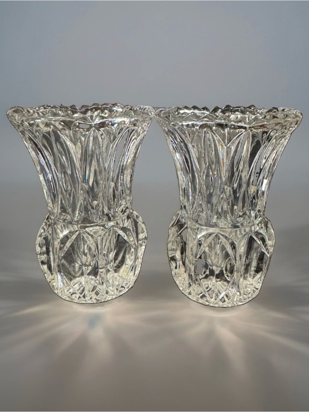 Set of 2 Vintage Crystal Cut Toothpick Holders/Mini Vases